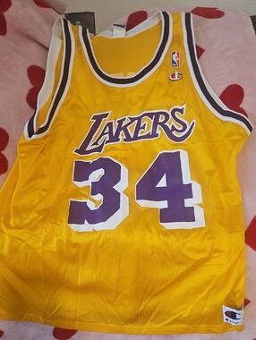 O'neal Champion Yellow and Purple Lakers #34 Basketball Jersey